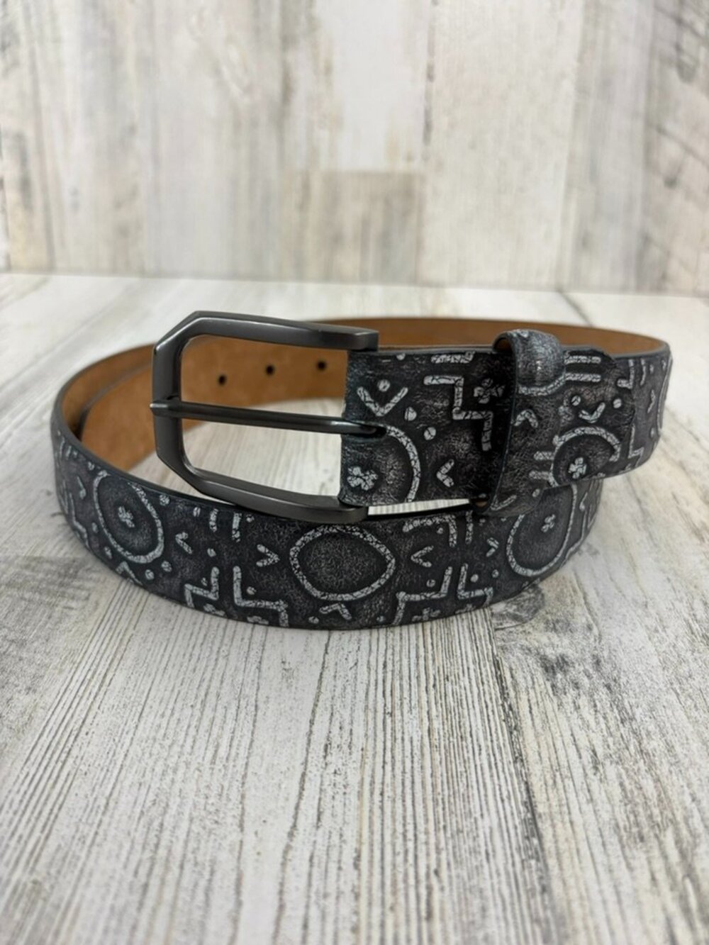 W. Kleinberg Gray Embossed Leather Belt Womens Sz M L 35